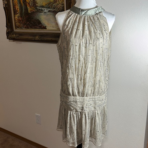 BNWT. Sean Jean. Beaded, Silk Drop Waist Dress. Celadon Green. Sz 10 Stunning🤩 - Picture 2 of 12